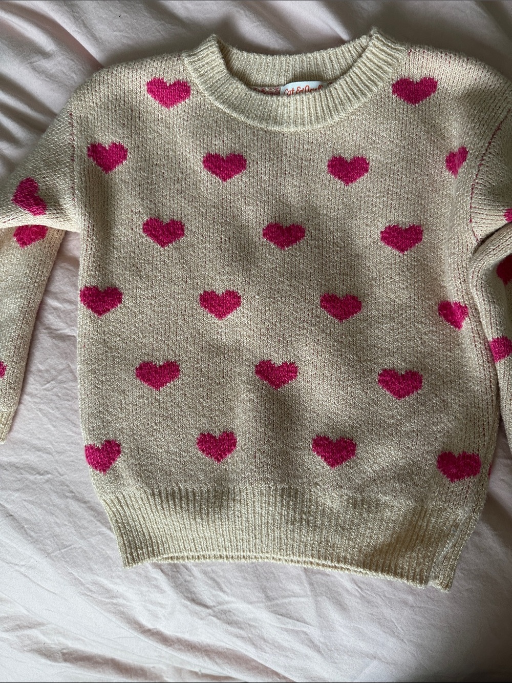 Cat & Jack Cream Sweater with Pink Heart Pattern